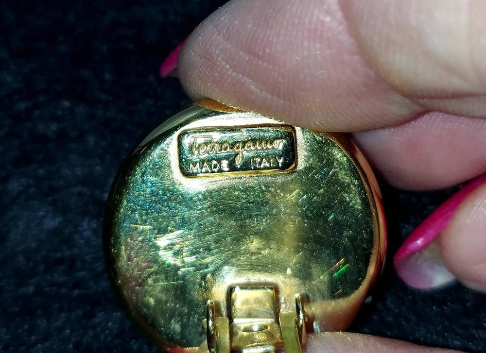 Vintage Salvatore Ferragamo Gold Plated Faux Pearl Earrings Clip On